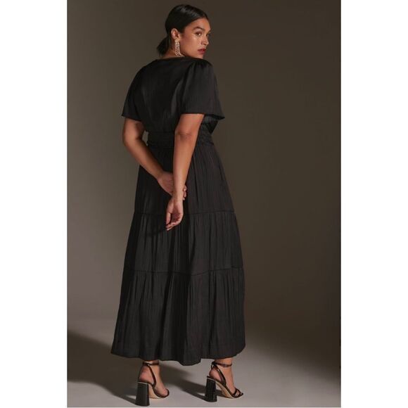 NEW Anthropologie Black Somerset Smocked Waist V-Neck Tiered Maxi Dress XX-Small - Picture 8 of 9